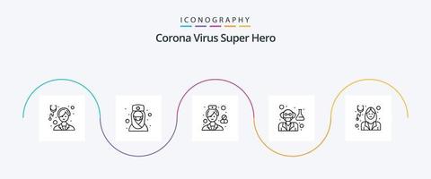 corona virus super held lijn 5 icoon pak inclusief wetenschapper. dokter. moslim dokter. oud Mens. ziekenhuis vector