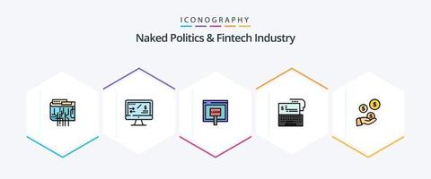 naakt politiek en FinTech industrie 25 gevulde lijn icoon pak inclusief geld. bank. computer. digitaal bankieren. geld vector