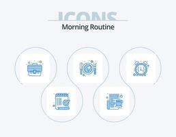 ochtend- routine- blauw icoon pak 5 icoon ontwerp. alarm klok. ei. krant. ontbijt. zak vector