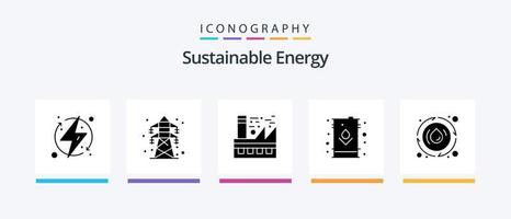 duurzame energie glyph 5 icoon pak inclusief olie. elektrisch. transmissie toren. kan. energie. creatief pictogrammen ontwerp vector