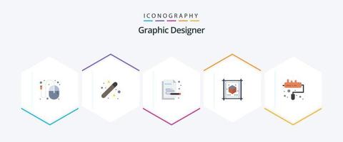 grafisch ontwerper 25 vlak icoon pak inclusief vel. document. grafisch. kubus. schilderij vector