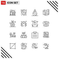 16 thematisch vector contouren en bewerkbare symbolen van prijs geschenk boom coupon decoratie bewerkbare vector ontwerp elementen
