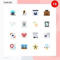 16 vlak kleur concept voor websites mobiel en apps molecuul kantoor gereedschap bedrijf gebruiker bewerkbare pak van creatief vector ontwerp elementen
