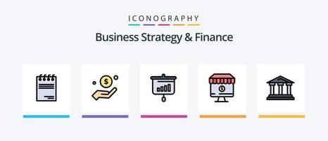 bedrijf strategie en financiën lijn gevulde 5 icoon pak inclusief afspraak . euro . portefeuille. aktentas. creatief pictogrammen ontwerp vector