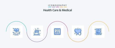 Gezondheid zorg en medisch blauw 5 icoon pak inclusief medisch. Gezondheid. gewicht. zorg. hart ziekte vector