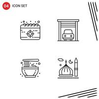 4 creatief pictogrammen modern tekens en symbolen van kalender noodle doelwit vervoer moskee bewerkbare vector ontwerp elementen