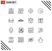 modern reeks van 16 contouren pictogram van virtueel media menselijk CD gebruiker bewerkbare vector ontwerp elementen