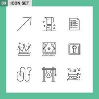 pictogram reeks van 9 gemakkelijk contouren van koning kroon checklist testen bladzijde bewerkbare vector ontwerp elementen