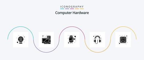 computer hardware glyph 5 icoon pak inclusief opslag. processor. verlenging. computer. hardware vector