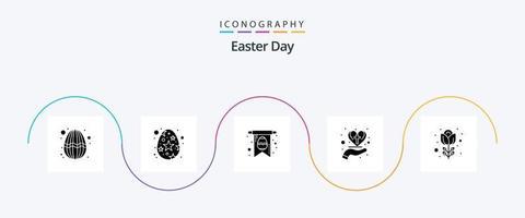 Pasen glyph 5 icoon pak inclusief bloem. kruis. kaart. christelijk. zorg hart vector