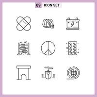 voorraad vector icoon pak van 9 lijn tekens en symbolen voor capsule hippie macht vrijheid economie bewerkbare vector ontwerp elementen