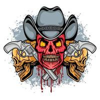 grunge cowboy schedel en geweren vector