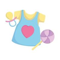 babydouche, kleding, snoep en fopspeencartoon, kondig pasgeboren welkomstkaart aan vector