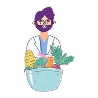 diëtist arts verse markt schotel kom gezonde biologische voeding met groenten en fruit vector