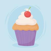 zoet cupcake-dessert met kersenfruit-snack vector