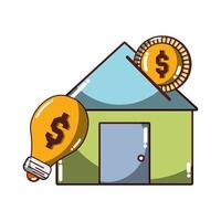 geld bedrijf huis investeren geld oplossing pictogram geïsoleerd ontwerp schaduw vector