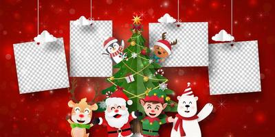 kerst briefkaart banner van de kerstman en vrienden met fotolijsten vector