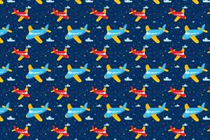blauw vliegtuig speelgoed patroon ontwerp. jongensstofprint met vliegtuig, wolken en sterren. baby jongen patroon ontwerp