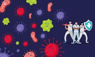 covid19 deeltjes pandemie patroon en dokterspersoneel vector