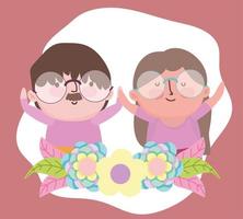 gelukkige grootouders dag, schattig oud stel samen bloemen cartoon vector