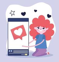 jonge vrouw met smartphone toespraak bubble sociale media vector