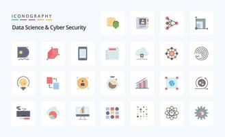 25 gegevens wetenschap en cyber veiligheid vlak kleur icoon pak vector