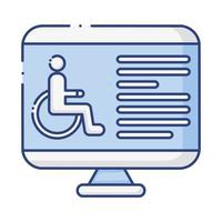 desktop met rolstoel uitgeschakeld platte stijlicoon vector
