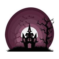 halloween achtervolgd kasteel in donkere scène vector