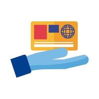 hand met creditcardbetaling online vlakke stijl vector