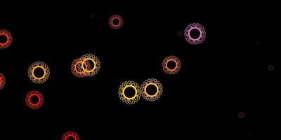 donkerroze, gele vectorachtergrond met covid-19 symbolen. vector