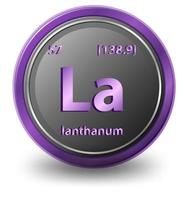 lanthaan scheikundig element. chemisch symbool met atoomnummer en atoommassa. vector