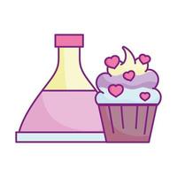 gelukkige Valentijnsdag, toverdrankfles cupcake met hartenliefde vector