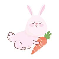 vrolijk Pasen, schattig konijn met wortel cartoon vector