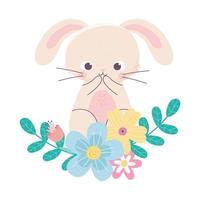 gelukkig Pasen schattig konijn bloemen bladeren natuur decoratie vector