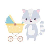 baby shower wasbeer kinderwagen kaart cartoon decoratie vector