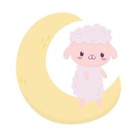 babydouche schattige schapen op maan decoratie cartoon vector