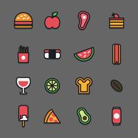 Geschetst kleurrijke voedsel pictogrammen vector
