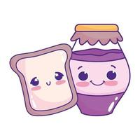 schattig eten brood en jam zoet dessert gebak cartoon geïsoleerde ontwerp vector