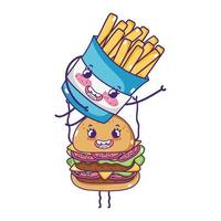 fastfood schattige hamburger met frietjes cartoon vector