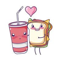 fastfood schattige sandwich en frietjes cartoon vector