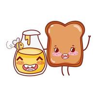 ontbijt schattig brood en honingfles kawaii cartoon vector