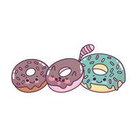 schattig eten schattig donuts zoet dessert gebak cartoon geïsoleerd ontwerp vector