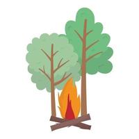 camping vreugdevuur bomen bos cartoon geïsoleerd ontwerp vector