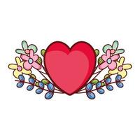 rood hart liefde bloemen gebladerte romantische cartoon vector