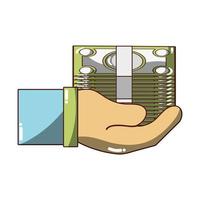 hand met bankbiljetten geld pictogram geïsoleerde ontwerp schaduw vector