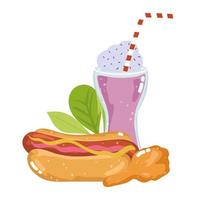 fastfood hotdog milkshake en geroosterde kip vector