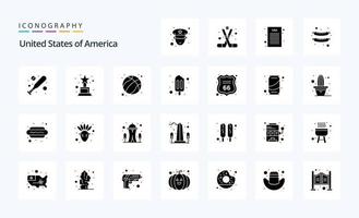 25 Verenigde Staten van Amerika solide glyph icoon pak vector