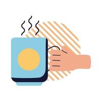 hand met koffiemok vlakke stijl pictogram vector ontwerp