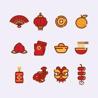 set van schattig chinees nieuwjaar pictogram vector