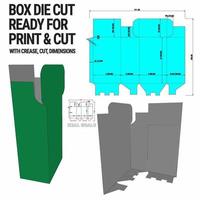 doos gestanst kubus sjabloon met 3D-voorbeeld georganiseerd met knippen, vouwen, model en afmetingen vector